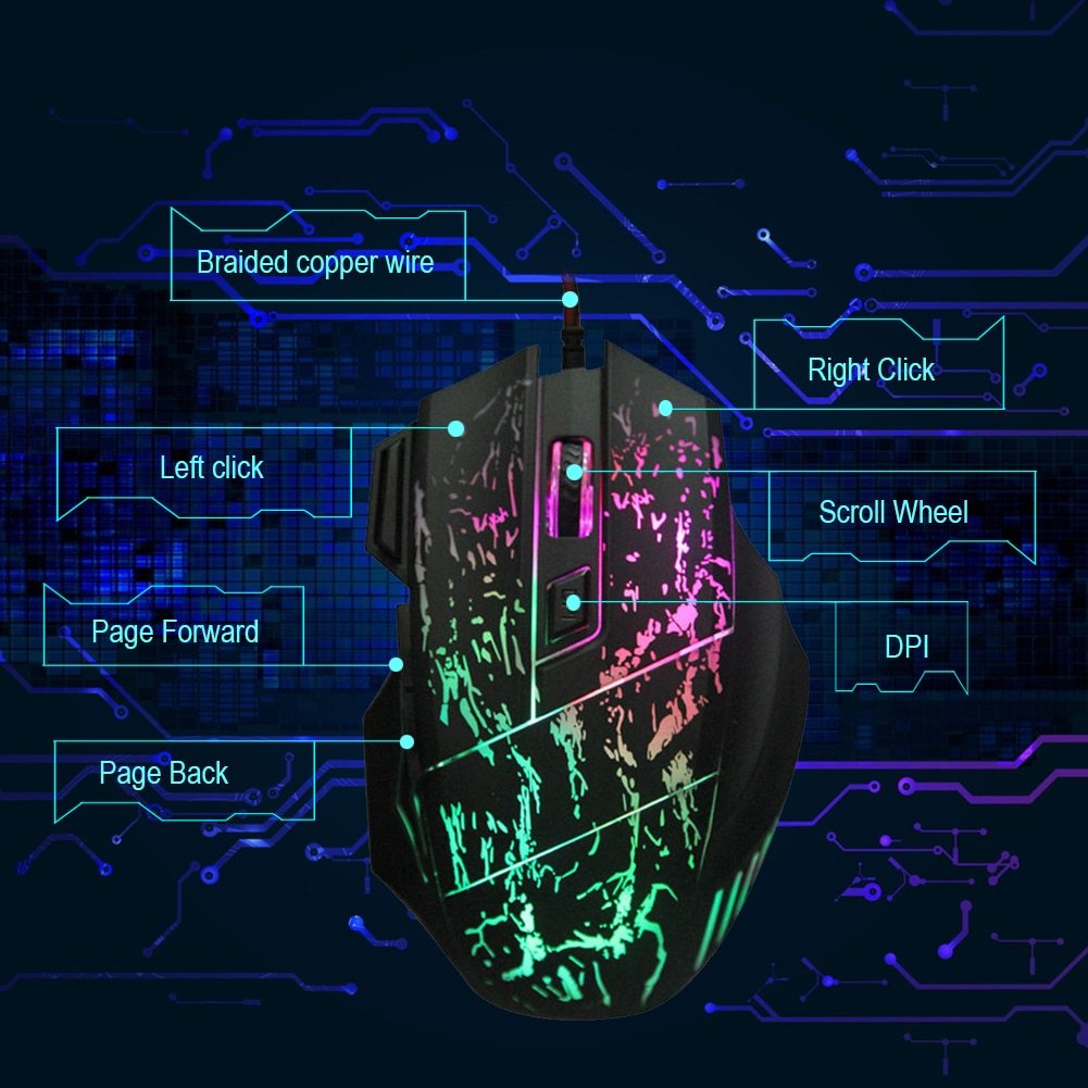 Wired Gaming Mouse – 1200 DPI, 7 Buttons, Ergonomic Grip & RGB Lighting
