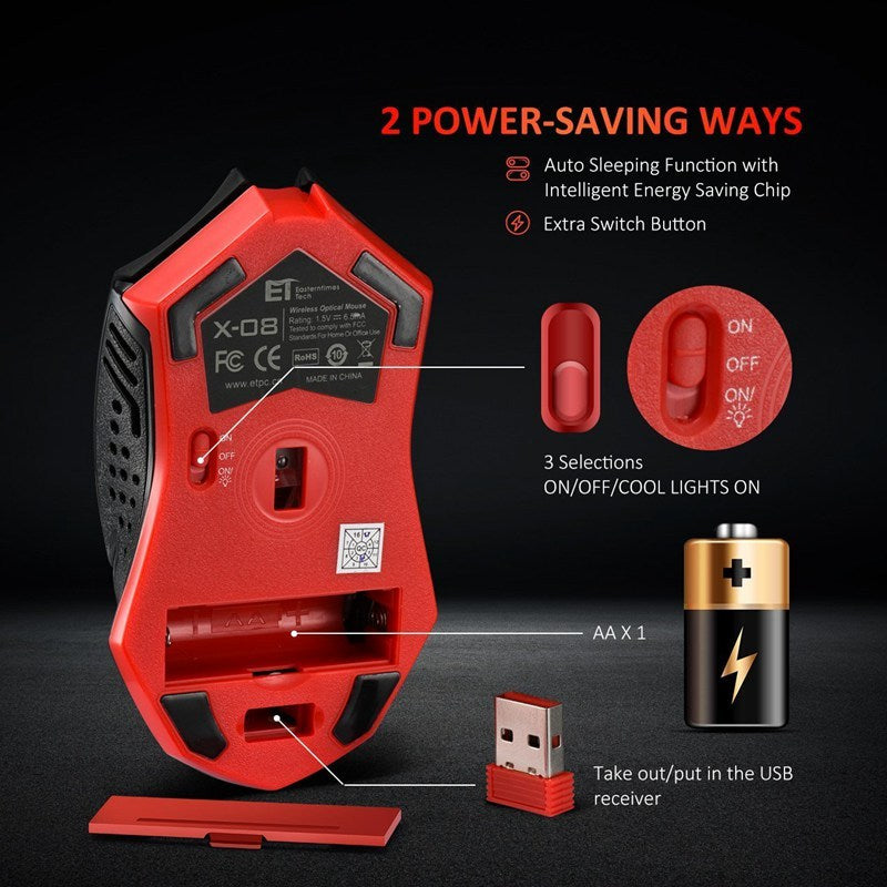 Power-Saving Wireless Mouse – Silent Click & RGB Luminous Design