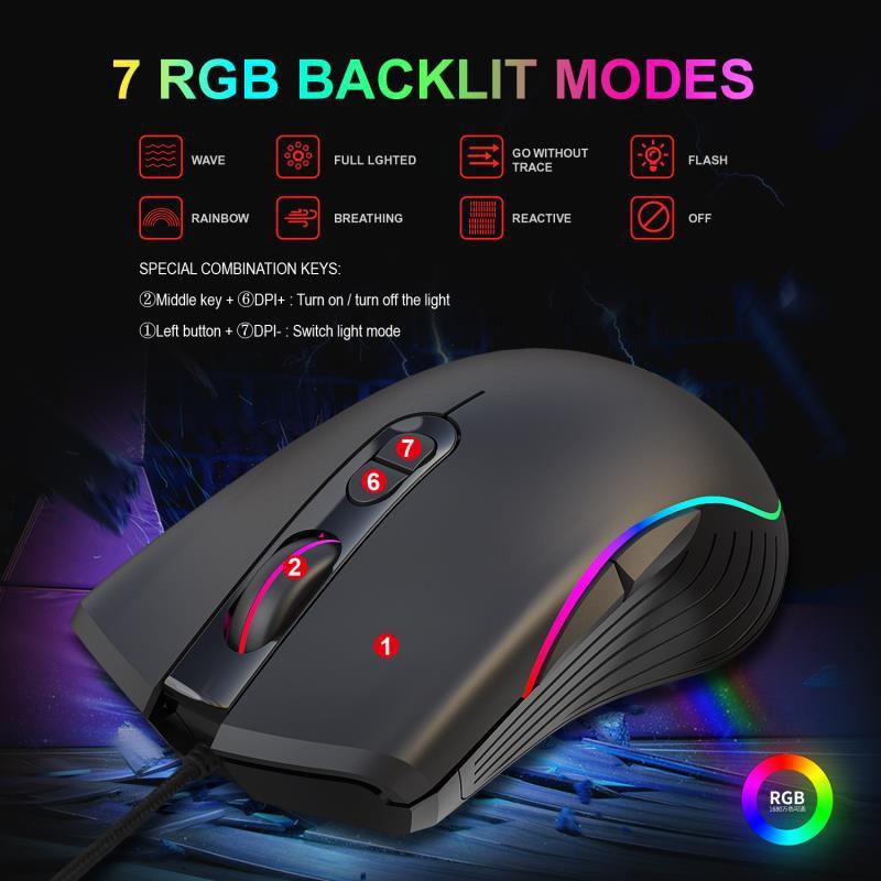 RGB Wired Gaming Mouse – 6400 DPI, 7 Buttons & Ergonomic Design
