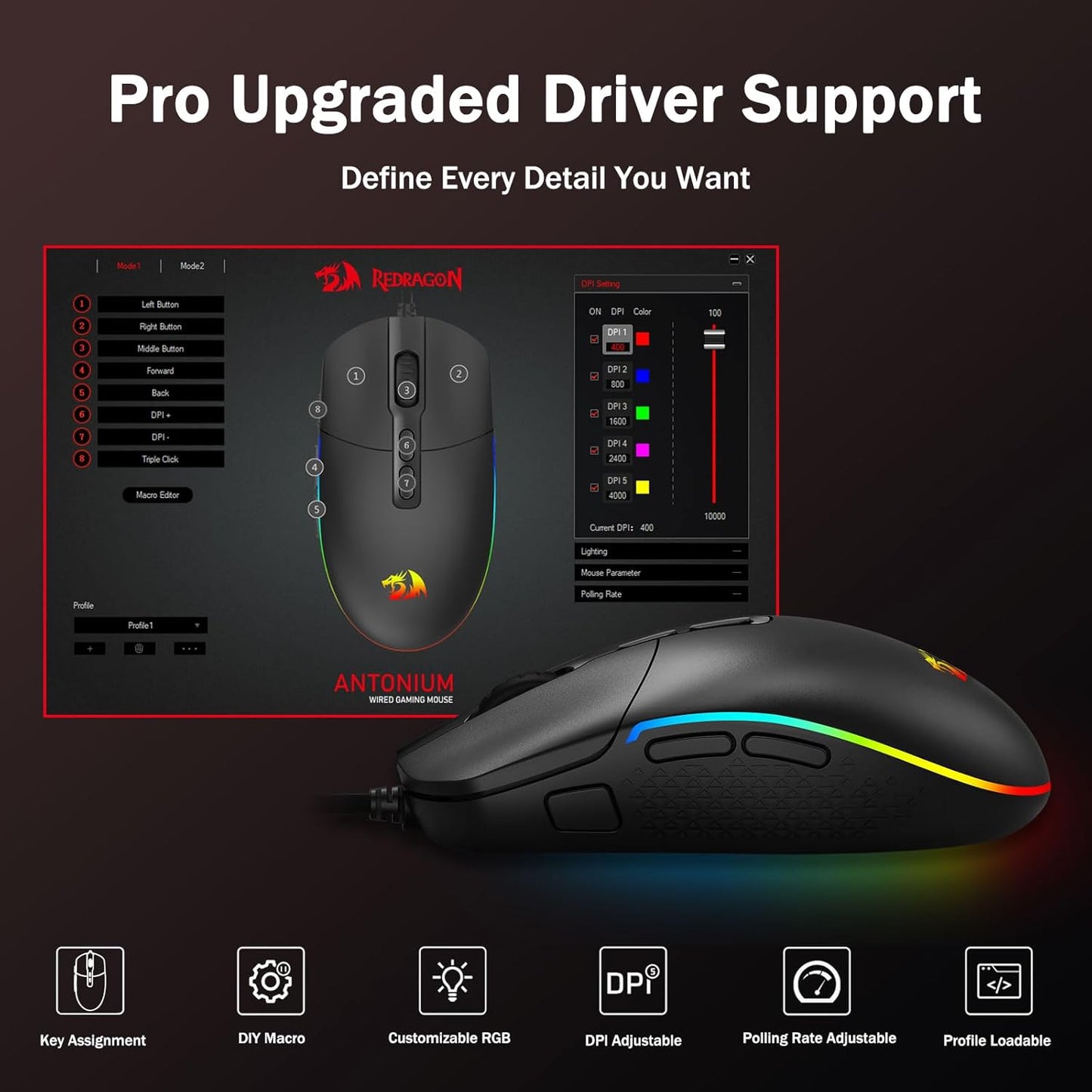 Gaming Mouse – 5000 DPI, 9 Programmable Buttons & Ergonomic Design