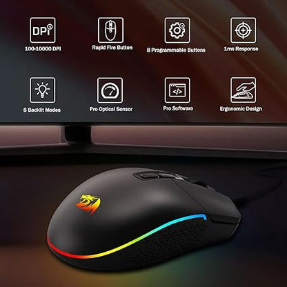 Gaming Mouse – 5000 DPI, 9 Programmable Buttons & Ergonomic Design