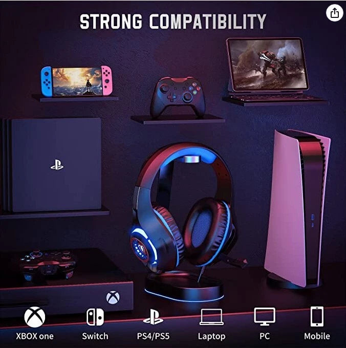 Wired Stereo Gaming Headset – Deep Bass, LED Light & Noise-Cancelling Mic (PS4/PC/Laptop/Xbox)