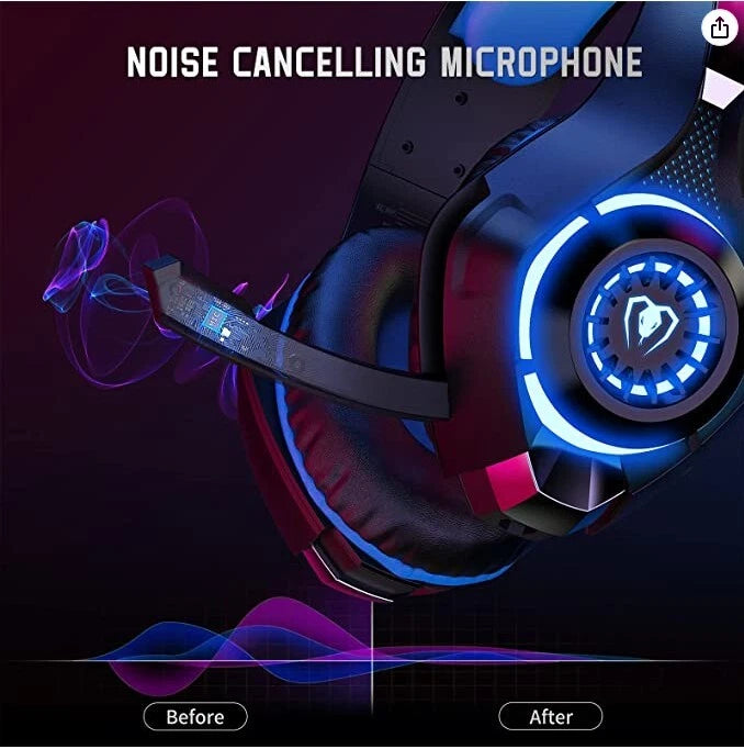 Wired Stereo Gaming Headset – Deep Bass, LED Light & Noise-Cancelling Mic (PS4/PC/Laptop/Xbox)
